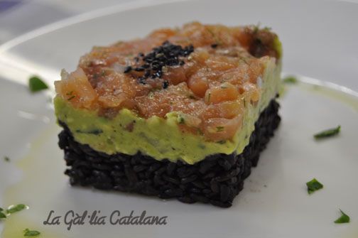 Tàrtar de 2 Salmons amb Guacamole i Arròs Venere